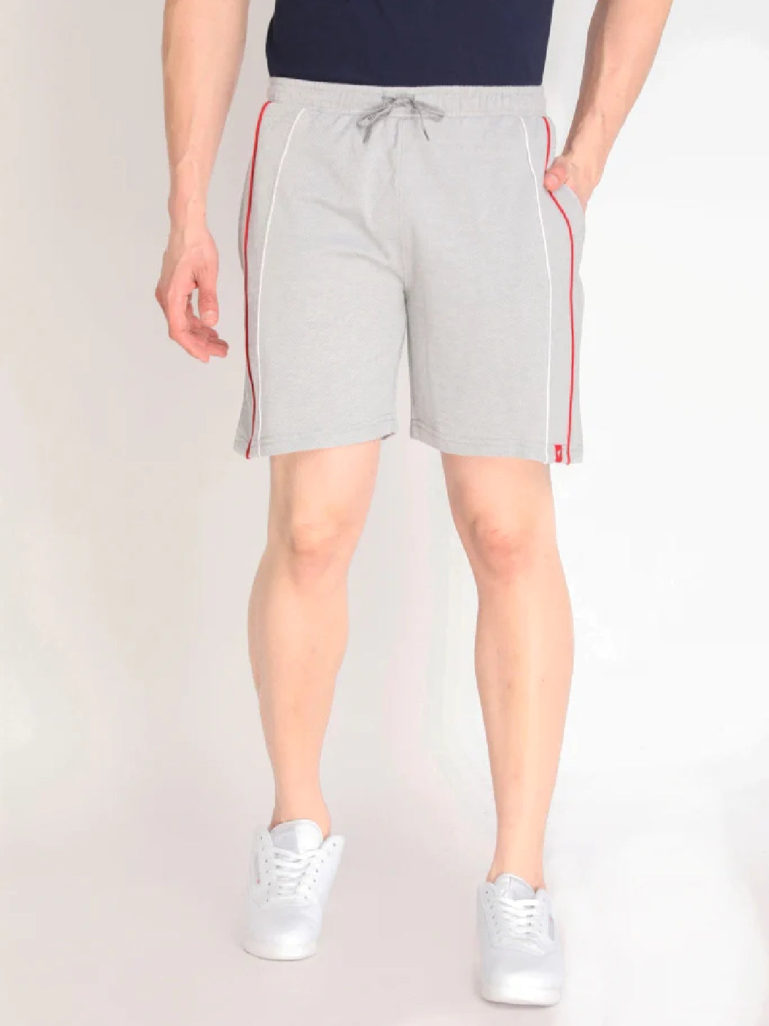 Neva Men's Contrast Front Piping Smart Look Bermuda- Milange Grey