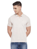 Neva Men Cotton Jacquard Solid Color Polo Half Sleeve T-Shirt- Oat Meal