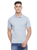 Neva Men Cotton Jacquard Solid Color Polo Half Sleeve T-Shirt- Sky