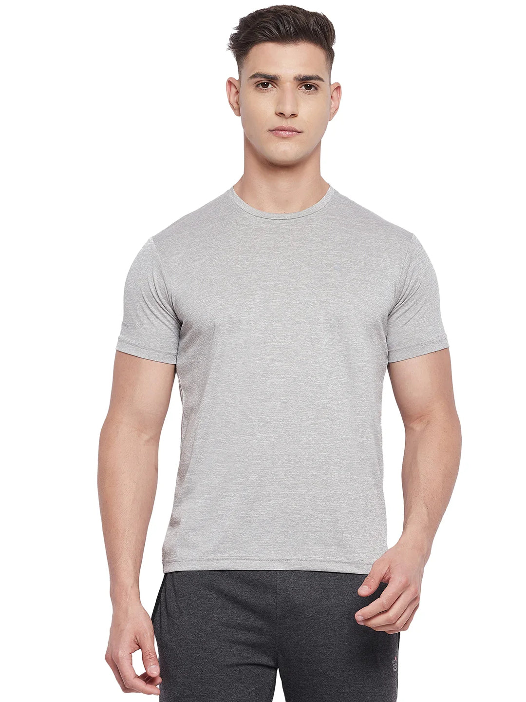 Neva Men Round Neck Half Sleeve Sports wear T-shirt- Lt. Grey