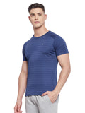 Neva Men Sweatfree Barcode Knit Round Neck Half Sleeve T-Shirt With Reflective Logo on Chest- Denim