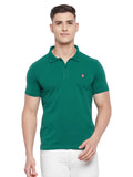 LIVFREE   Men Solid Color Polo Half Sleeve T-Shirt- Forest Green