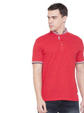 NEVA Half Sleeve Polo Neck Stripe T-Shirt For Men - Red