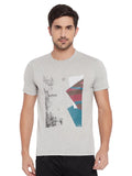 LIVFREE  Round Neck Men's T-Shirt in Printed Pattern Half Sleeve- 5% Milange Grey