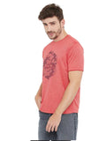 LIVFREE  Round Neck Men's T-Shirt in Printed Pattern Half Sleeve- Maroon Mix
