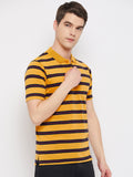 Neva Men's T-Shirt Polo Neck Half Sleeves in Stripes pattern  - Mustard