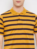 Neva Men's T-Shirt Polo Neck Half Sleeves in Stripes pattern  - Mustard