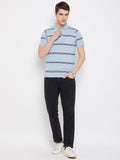 Neva Men's T-Shirt Polo Neck Half Sleeves in Stripes pattern  - Sky