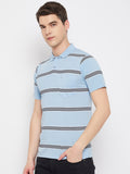 Neva Men's T-Shirt Polo Neck Half Sleeves in Stripes pattern  - Sky