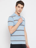 Neva Men's T-Shirt Polo Neck Half Sleeves in Stripes pattern  - Sky