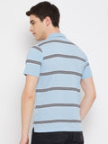 Neva Men's T-Shirt Polo Neck Half Sleeves in Stripes pattern  - Sky