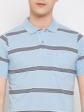 Neva Men's T-Shirt Polo Neck Half Sleeves in Stripes pattern  - Sky