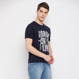 LivFree Men's T-Shirt Round Neck Half Sleeves in Printed pattern  - Navy