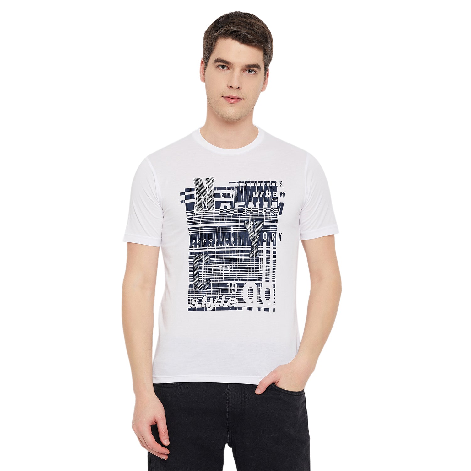 LivFree Men's T-Shirt Round Neck Half Sleeves in Printed pattern  - White