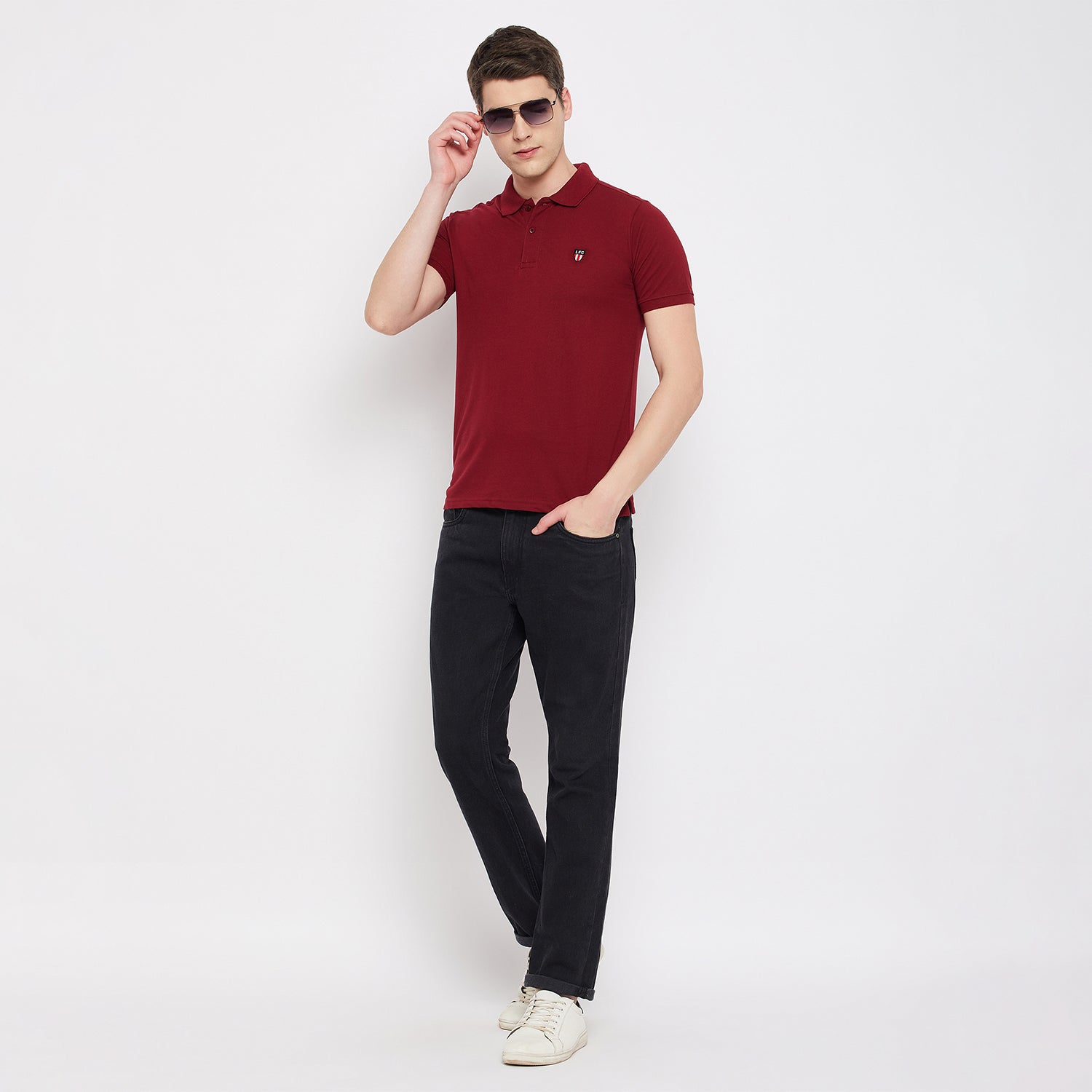 LivFree Men's T-Shirt Polo Neck Half Sleeves in Solid pattern  - Maroon