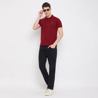 LivFree Men's T-Shirt Polo Neck Half Sleeves in Solid pattern  - Maroon