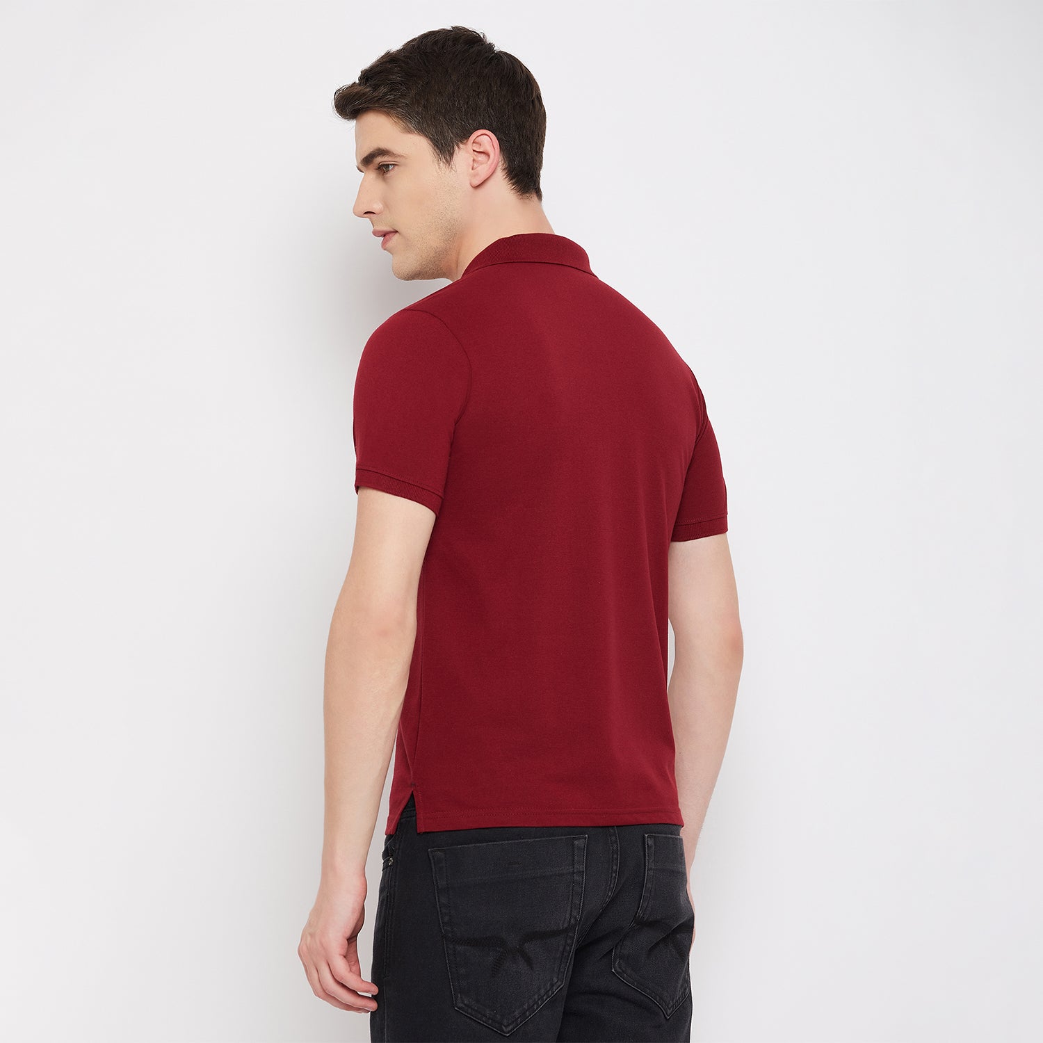 LivFree Men's T-Shirt Polo Neck Half Sleeves in Solid pattern  - Maroon