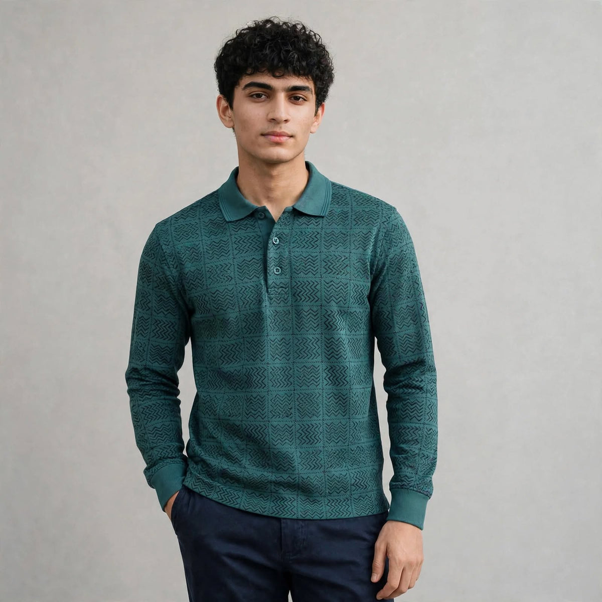 Sap Jacquard Knit F/S Pocket Polo T-Shirt
