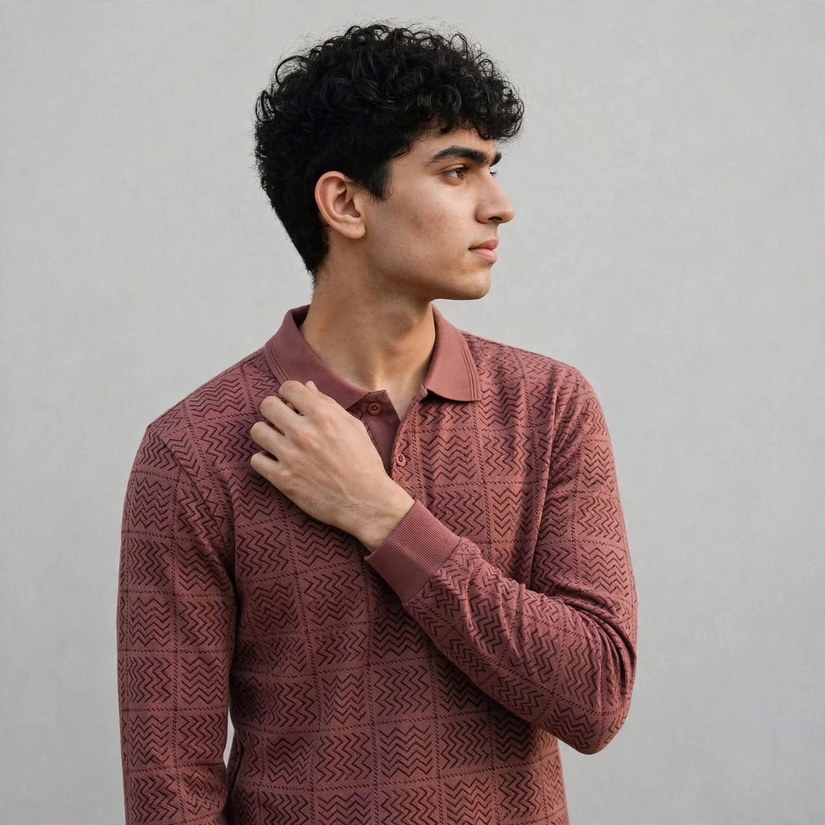 Sap Jacquard Knit F/S Pocket Polo T-Shirt