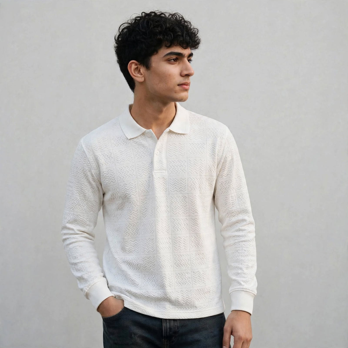 Sap Jacquard Knit F/S Pocket Polo T-Shirt