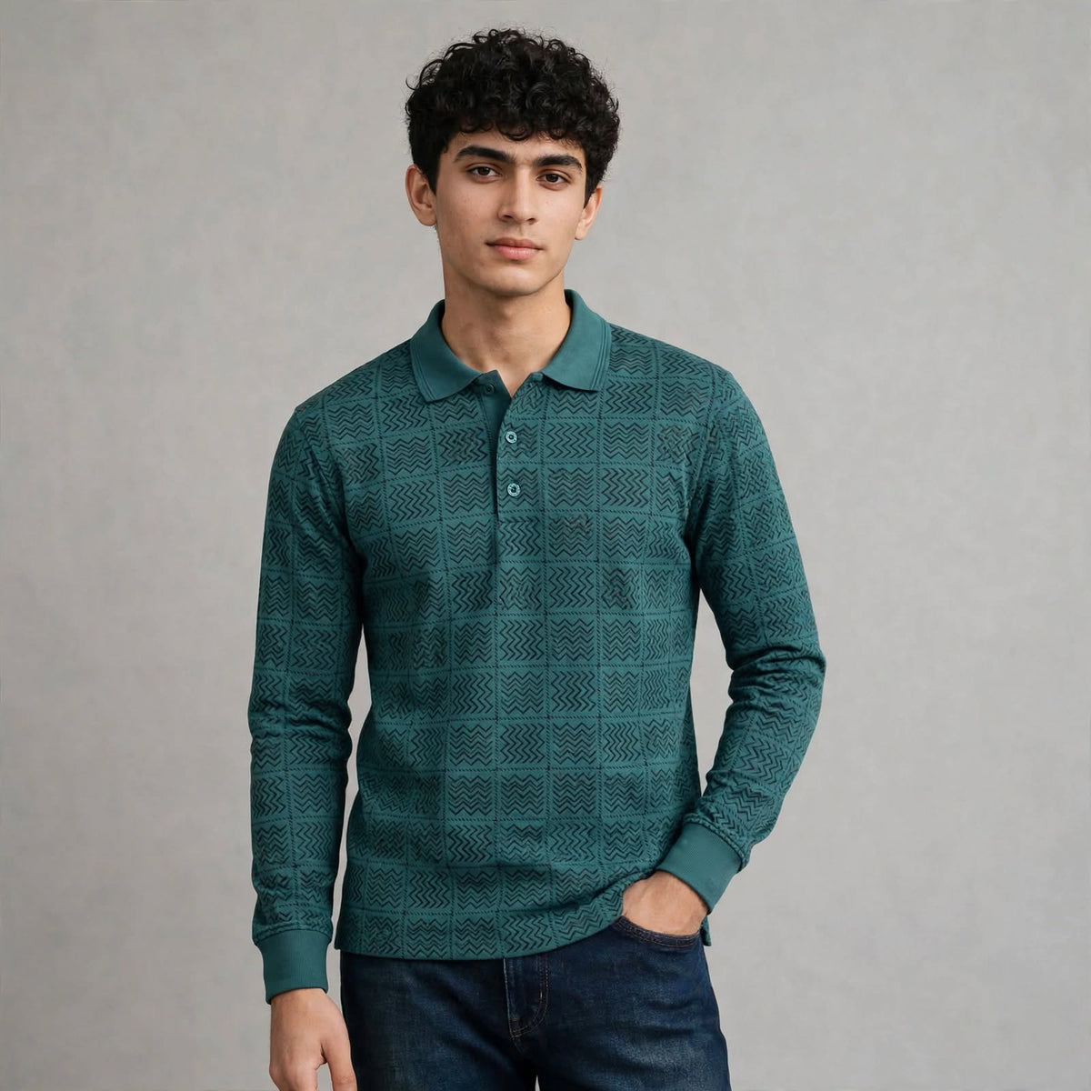 Sap Jacquard Knit F/S Pocket Polo T-Shirt