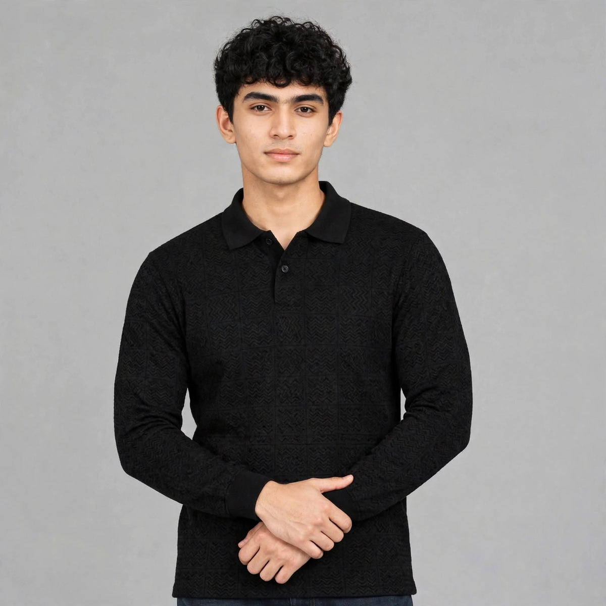 Sap Jacquard Knit F/S Pocket Polo T-Shirt