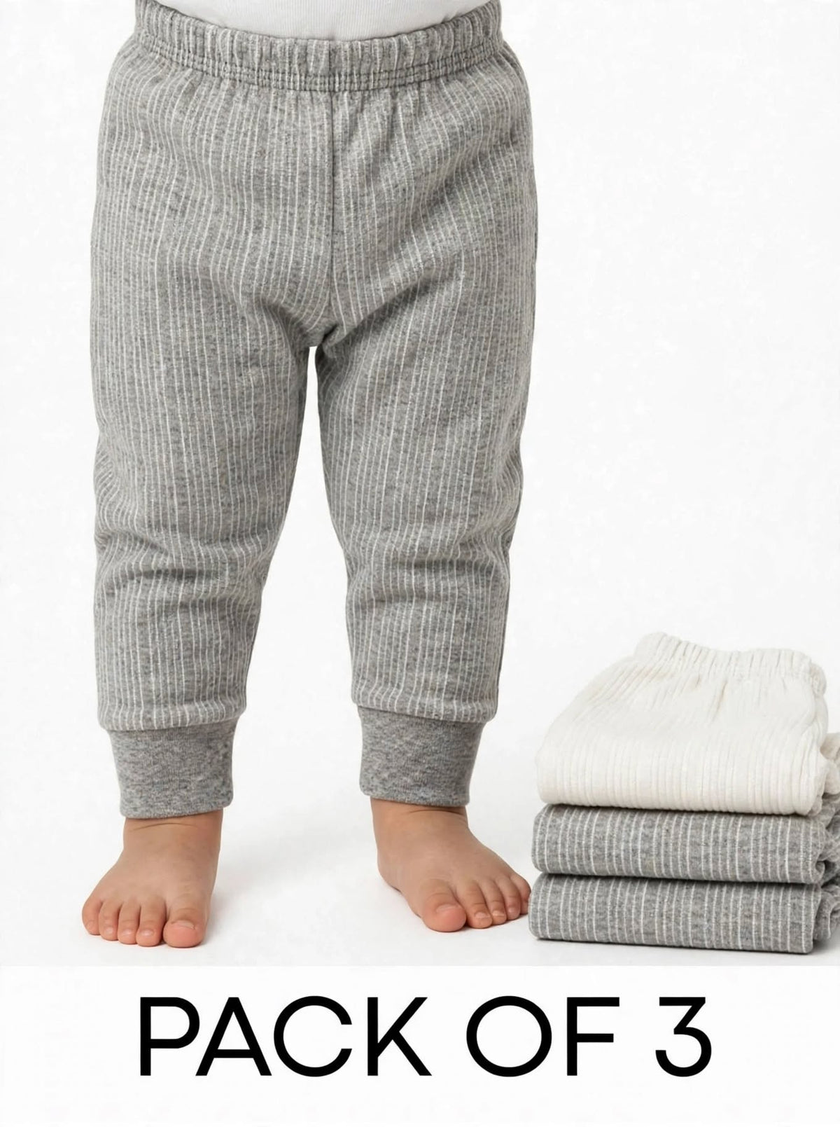 Neva Kids Unisex (Boys and Girls) 3 Lowers Set Esancia Thermal- 2 Milange Grey and 1 Off White