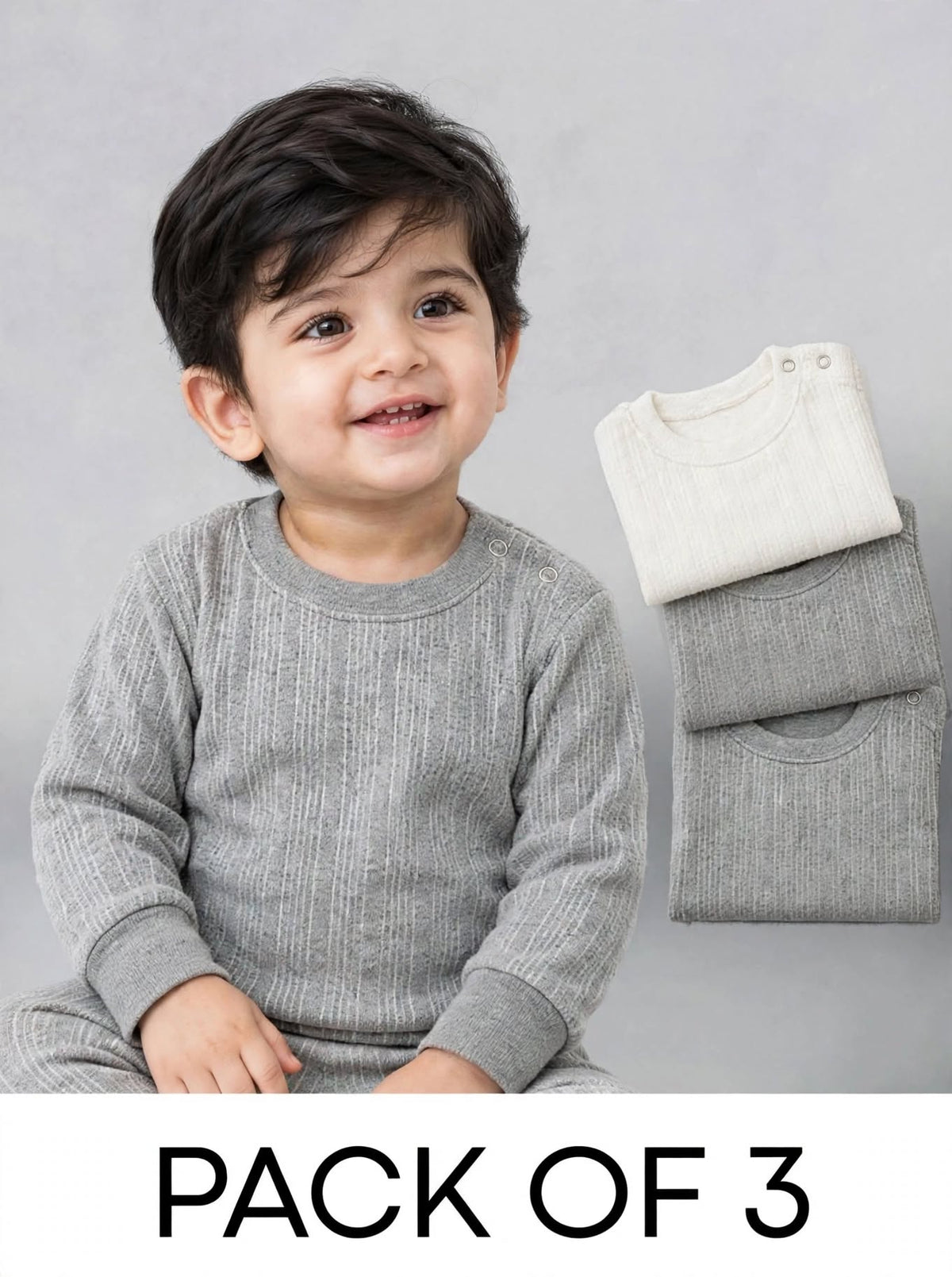 Neva Kids Unisex (Boys and Girls) 3 Upper Set Esancia Thermal- 2 Milange Grey and 1 Off White