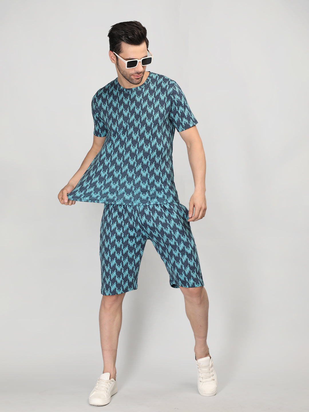 Neva Men Co-ord Set 1 Half Sleeve T-shirt and 1 bermuda shorts printed pattern