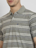 Neva Polo Neck Men's T-Shirt in Stripes Pattern Half Sleeve-15%Milange Grey