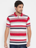 Neva Men's Regular Fit Multicolored Stripes T-Shirt -Red