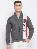 Livfree Mens Full Zipper Vertical Chest Print Sweatshirt- Black Grindle