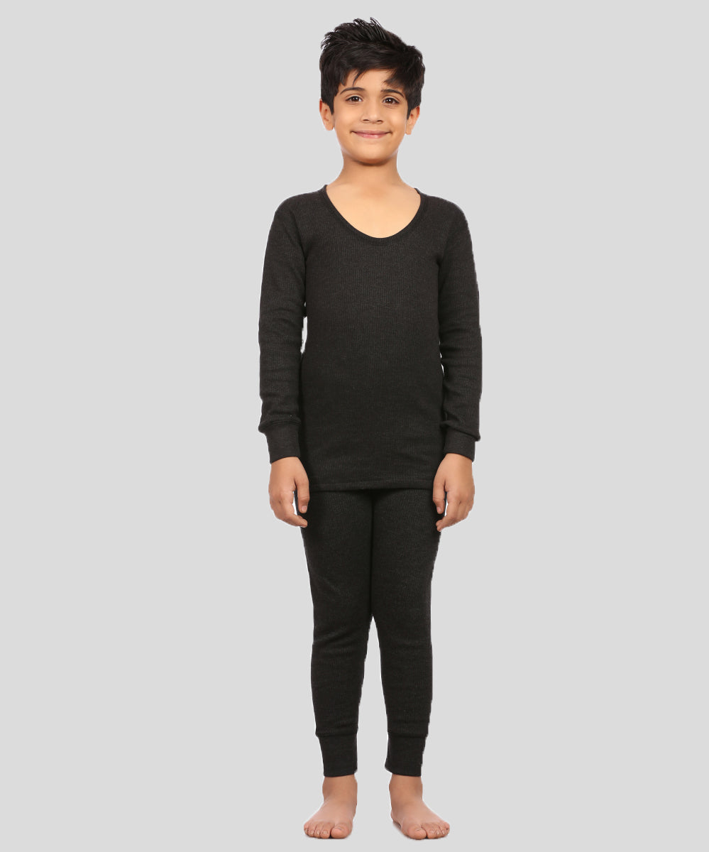 Neva Velveti Scoop Neck Full Sleeves Upper and Lower Thermal Upper for Kids Unisex (For Boys and Girls)-Anthra