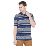 LIVFREE Polo Neck Men's T-Shirt in Multicolor Stripes Pattern Half Sleeve
