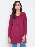 Livfree Women's Collar Neck Full-Sleeves Solid Cardigan - Pink