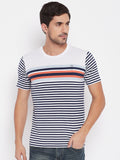 Neva Round Neck Men's T-Shirt in Stripes Pattern Half Sleeve -Navy