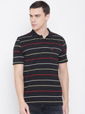 NEVA Half Sleeve Polo Neck Stripe T-Shirt For Men- Black