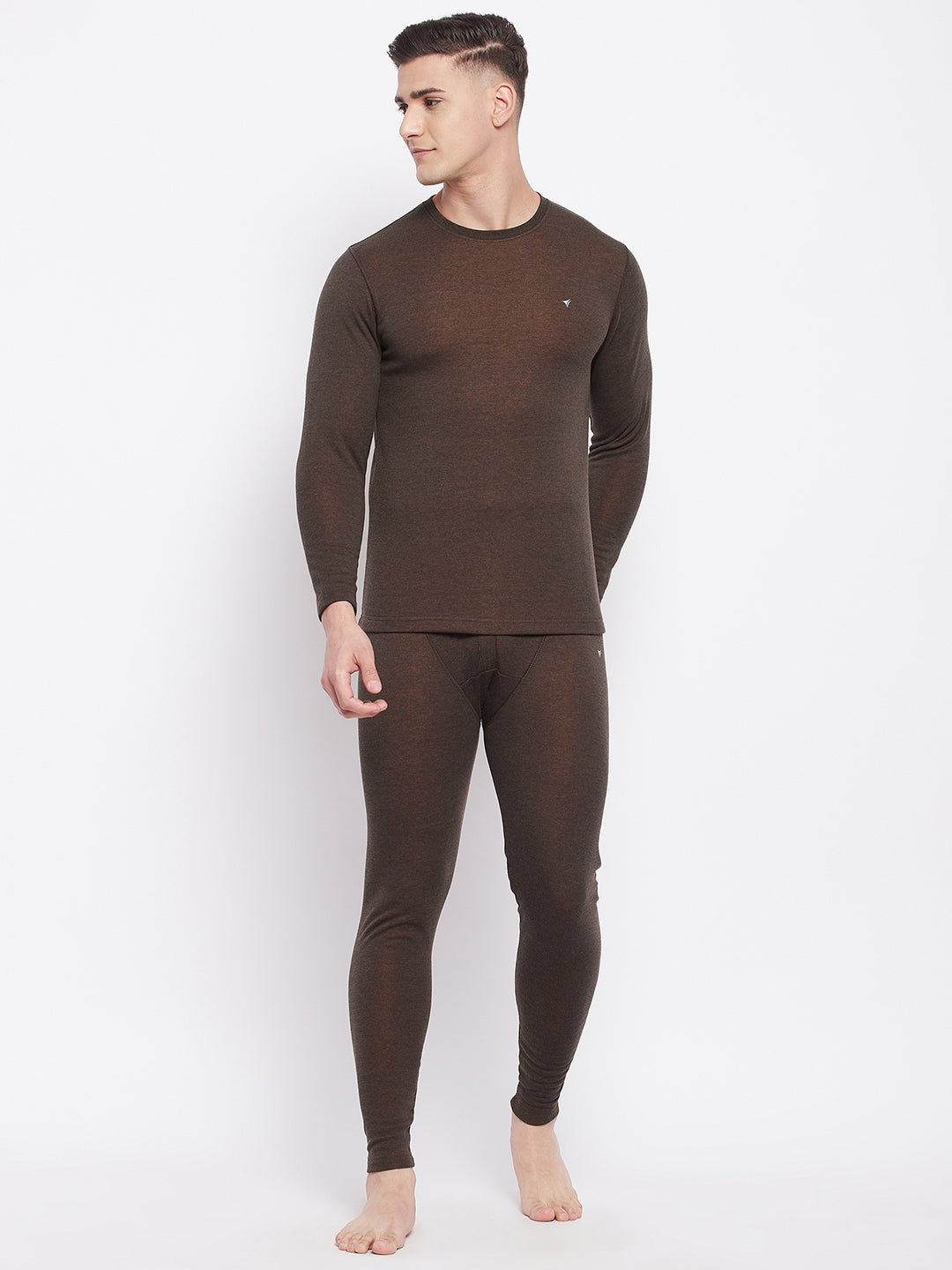 Neva Men Round Neck Full Sleeve Thermal Upper & Bottom Set- Coffee (Glaccia)