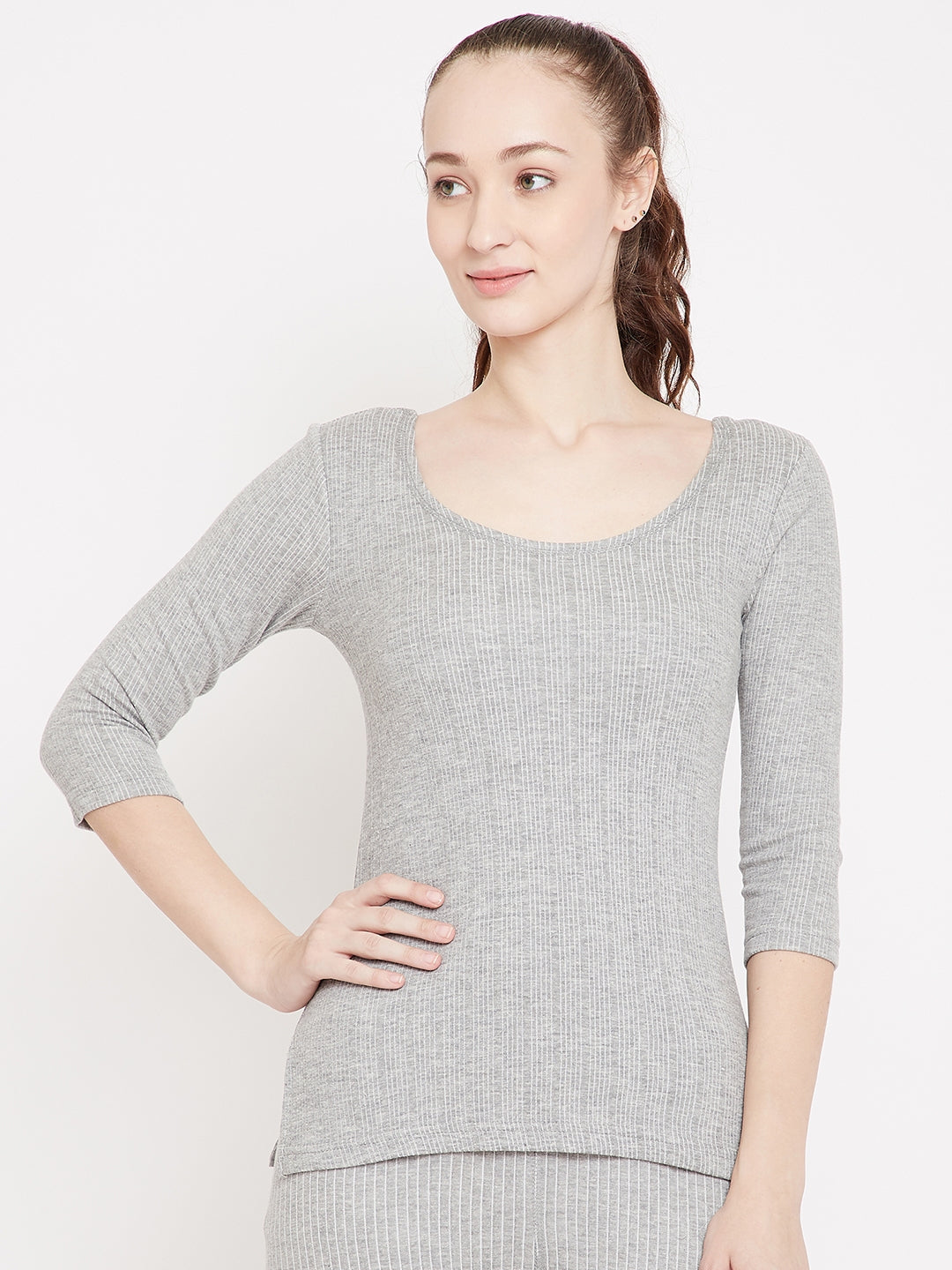 Neva Velveti Deep Scoop Neck 3/4th Sleeve Thermal Upper for Women