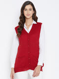 Livfree Women's V-neck Sleeveless Solid Cardigan - Red