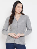 Livfree Women's V-Neck Full Sleeves Knitted Pattern Cardigan-Grey