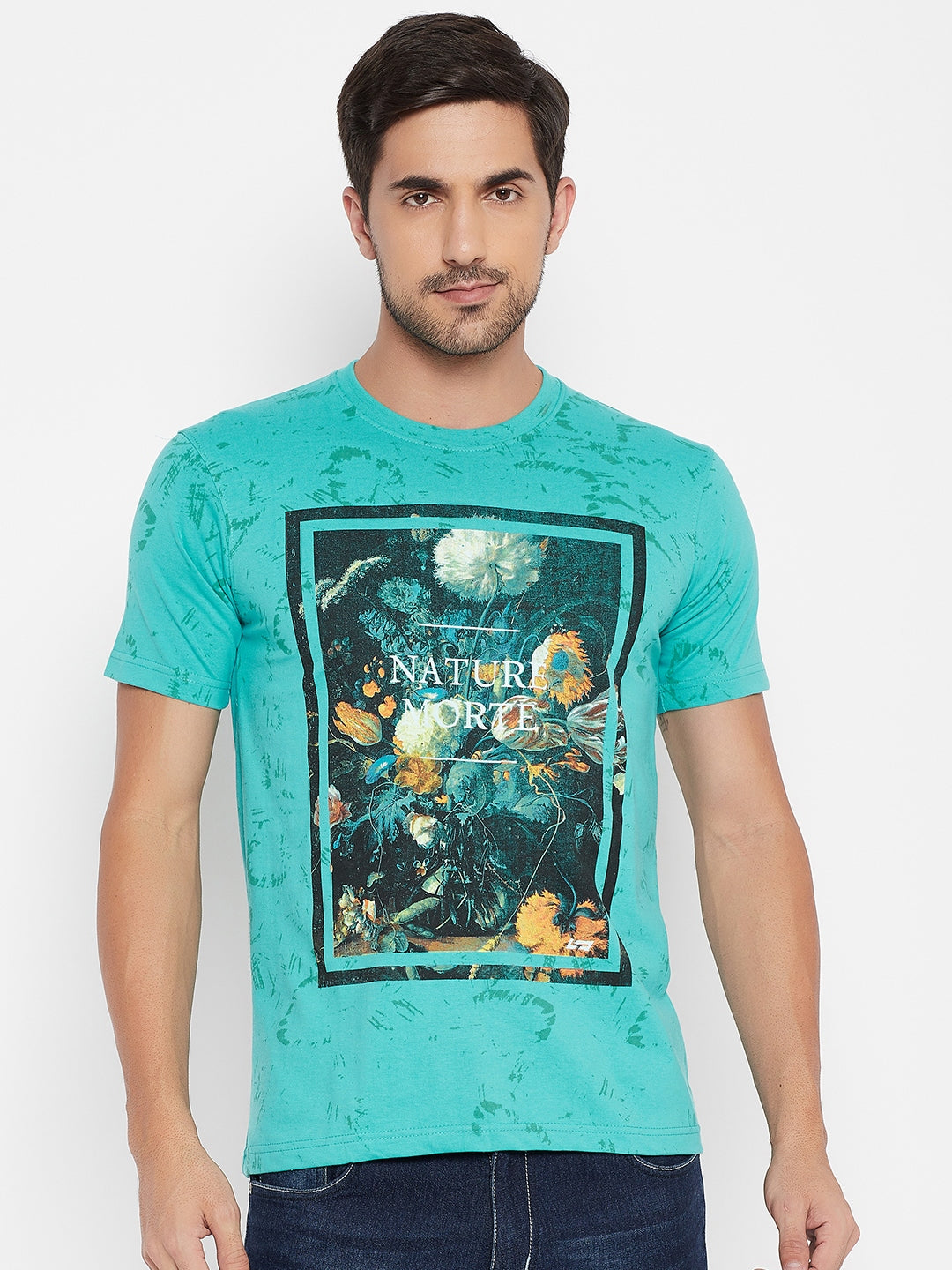 LIVFREE Round Neck Men's T-Shirt in Printed Pattern Half Sleeve