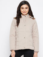 Livfree Women Full Zipper Hoody Jacket- Beige