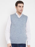 Livfree Men's V-Neck Sleeveless Solid Sweater-Sky