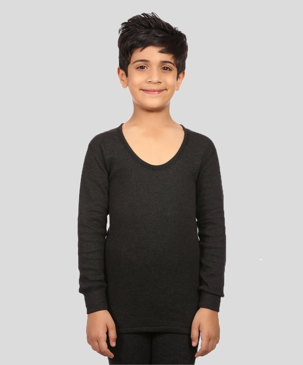 Neva Velveti Scoop Neck Full Sleeves Upper and Lower Thermal Upper for Kids Unisex (For Boys and Girls)-Anthra