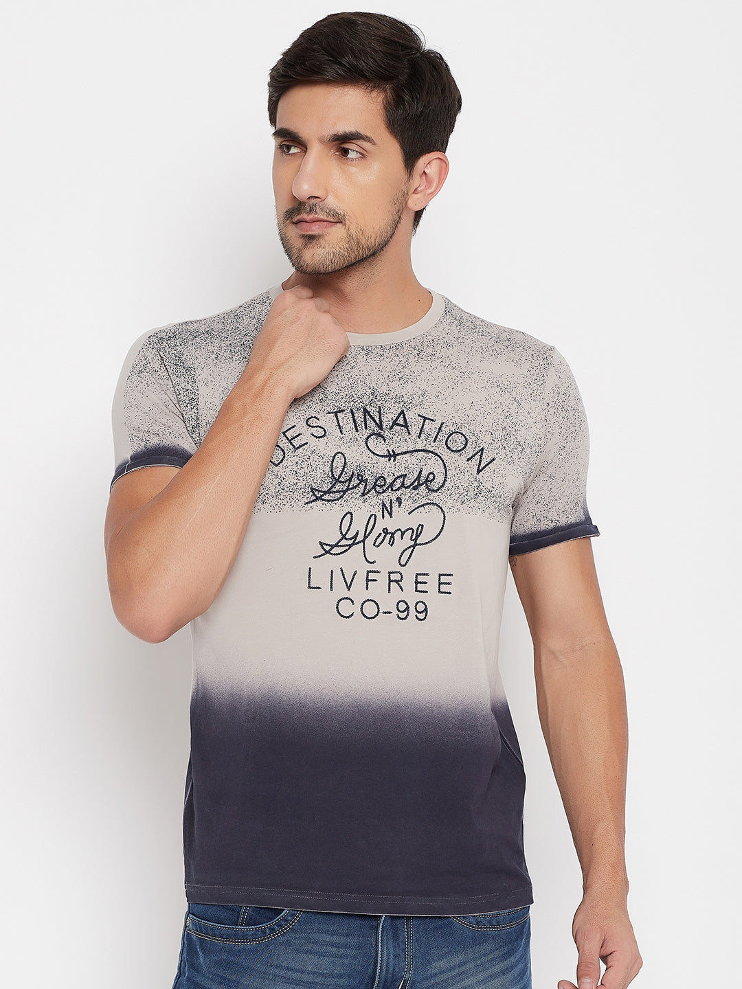 LIVFREE Men's Regular Fit Graphic Printed Typographic, Contrast Dyed T-Shirt -Mouse