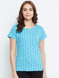 NEVA Round Neck Half Sleeve Front Printed T-shirt For Women-Aqua