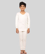 Neva Velveti Scoop Neck Full Sleeves Upper and Lower Thermal Upper for Kids Unisex (For Boys and Girls)-Off White