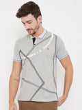 LIVFREE Polo Neck Half Sleeves Graphic Printed T-Shirt For Men- 5% Melange Grey