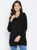 Livfree Women's Collar neck Full-Sleeves Solid Cardigans - Black